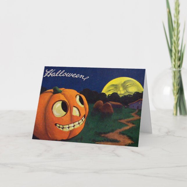 Tarjeta Calabaza Jack O Lantern Man In The Moon (Anverso)