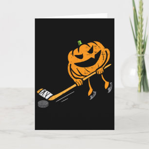 Tarjeta Calabaza jugando hockey sobre hielo divertido disf