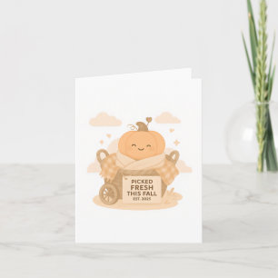 Tarjeta Calabaza Kawaii de Otoño Fresca Recogida