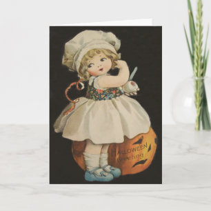 Tarjeta Calabaza linda de la linterna de Jack O de la niña