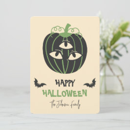 Tarjeta Calabaza moderna de 3 ojos Happy Halloween Family 