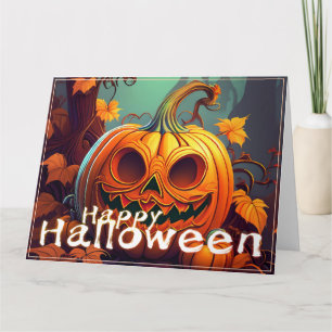 Tarjeta Calabaza naranja espeluznante con cara, Halloween
