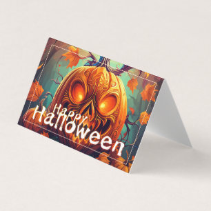 Tarjeta Calabaza naranja espeluznante con cara, Halloween