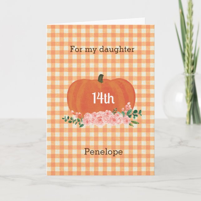Tarjeta Calabaza naranja Otoño Cumpleaños 14 (Anverso)