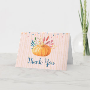 Tarjeta Calabaza naranja sobre rayas rosadas y doradas Gra
