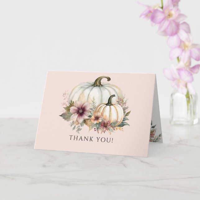 Tarjeta Calabaza otoñal Hoja Rosa Floral Gracias (Orquídea)