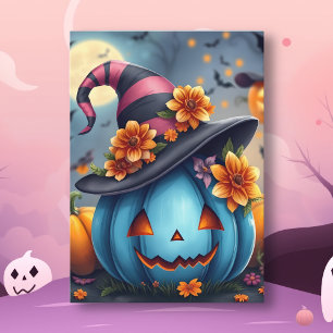 Tarjeta Calabaza Pretty Blue de Halloween Jack-o-lantern