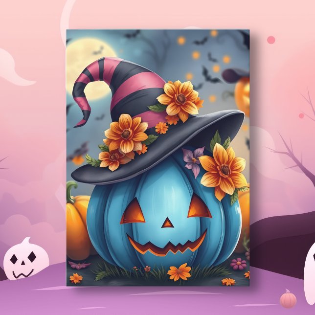 Tarjeta Calabaza Pretty Blue de Halloween Jack-o-lantern (Subido por el creador)
