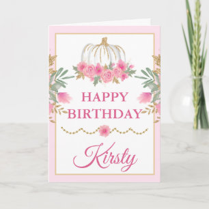 Tarjeta Calabaza Rosa Aquarela Feliz Cumpleaños Dorado