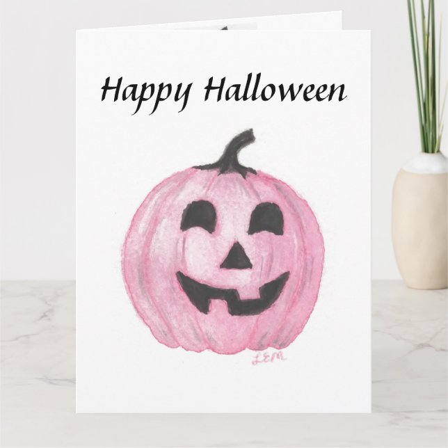 Tarjeta Calabaza rosa Jack O Lantern para Halloween (Anverso)