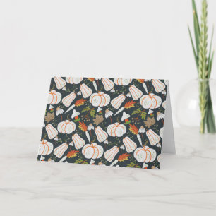 Tarjeta Calabaza sin soldadura patrón floral blanco y negr