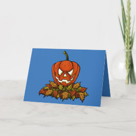 Tarjeta calabaza sonriente malvada de Halloween