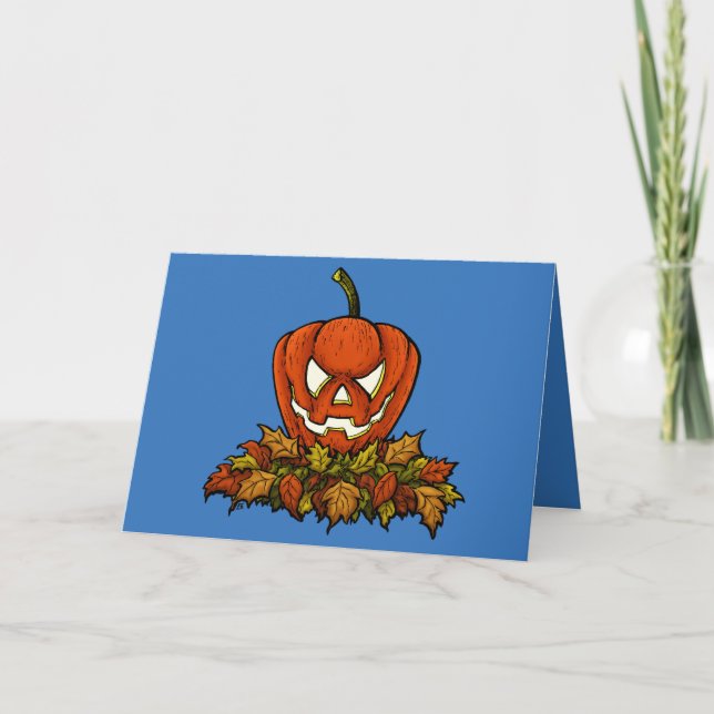 Tarjeta calabaza sonriente malvada de Halloween (Anverso)