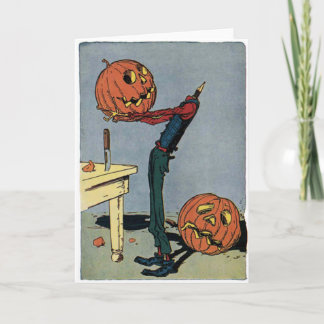 Tarjeta Calabaza tallando su propia cabeza - Halloween