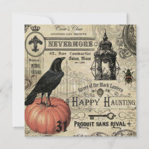 Tarjeta calabaza y cuervo modernos de Halloween del