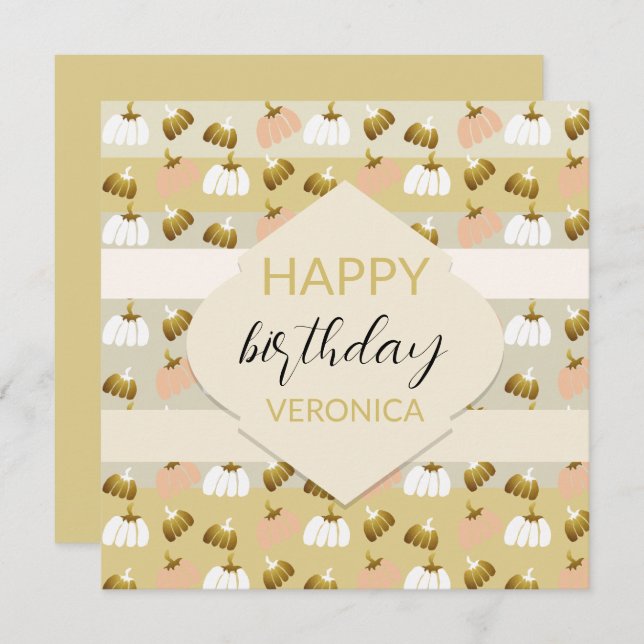 Tarjeta Calabazas Artísticas de Mostaza Moderna con Rubor (Anverso / Reverso)