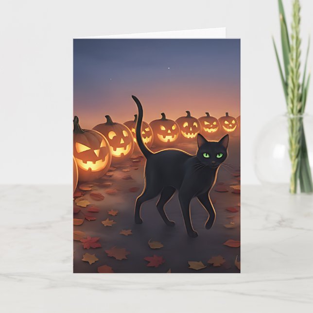 Tarjeta Calabazas Black Cat Y Halloween (Anverso)