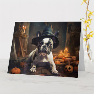 Tarjeta Calabazas Bulldog Francés Halloween Espeluznante