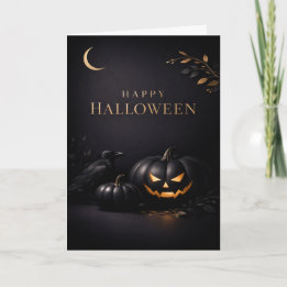 Tarjeta Calabazas de bomba de oro negro de Halloween