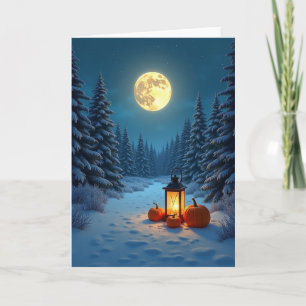 Tarjeta Calabazas de brillo de vacaciones nevadas