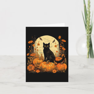 Tarjeta Calabazas de gato negro floral de Cottagecore otoñ