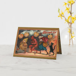 Tarjeta Calabazas de Halloween antiguas Diablos y Brujas