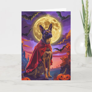 Tarjeta Calabazas de Halloween de perro belga Malinoi espe