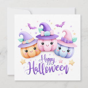Tarjeta Calabazas de Halloween Kawaii Lindas