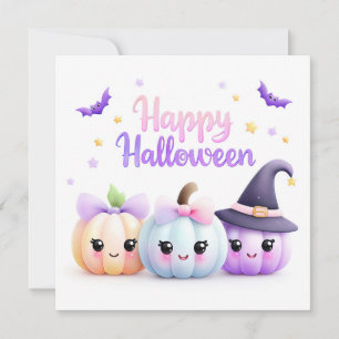 Tarjeta Calabazas de Halloween Kawaii Lindas