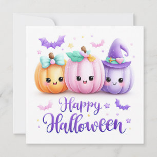Tarjeta Calabazas de Halloween Kawaii Lindas