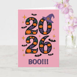 Tarjeta Calabazas de Halloween rosadas 2026 Sombrero de Br