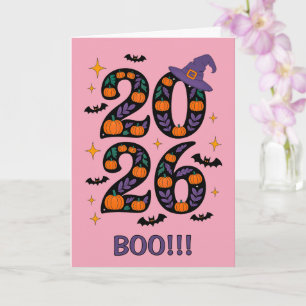 Tarjeta Calabazas de Halloween rosadas 2026 Sombrero de Br