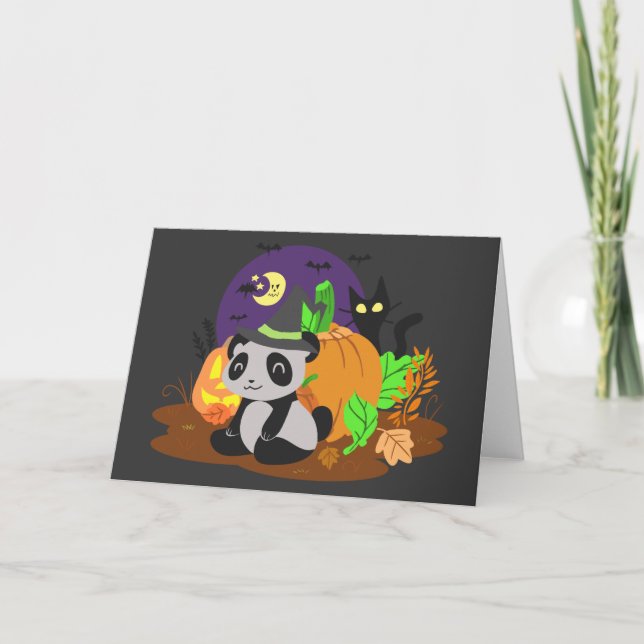 Tarjeta Calabazas de Halloween y Panda (Anverso)
