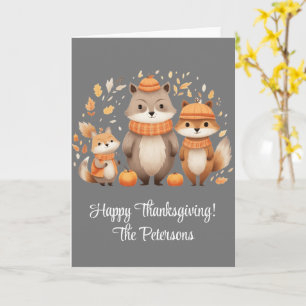 Tarjeta Calabazas de la familia Fox Feliz Día de Acción de