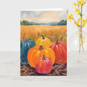 Tarjeta Calabazas de Otoño Arte Acuarela de Paisaje Otoñ