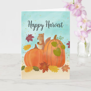Tarjeta Calabazas de otoño cosecha de hojas de otoño