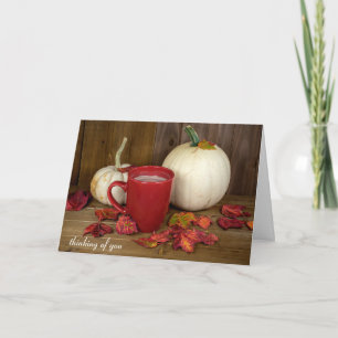 Tarjeta Calabazas de otoño y chocolate caliente que