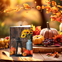 Tarjeta Calabazas de otoño y linterna con texto personaliz