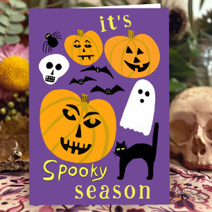 Tarjeta Calabazas de temporada espeluznante FELIZ Bat HALL