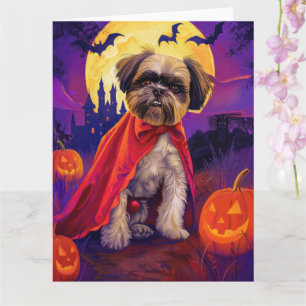 Tarjeta Calabazas de vampiro aterradoras de Lhasa Apso de