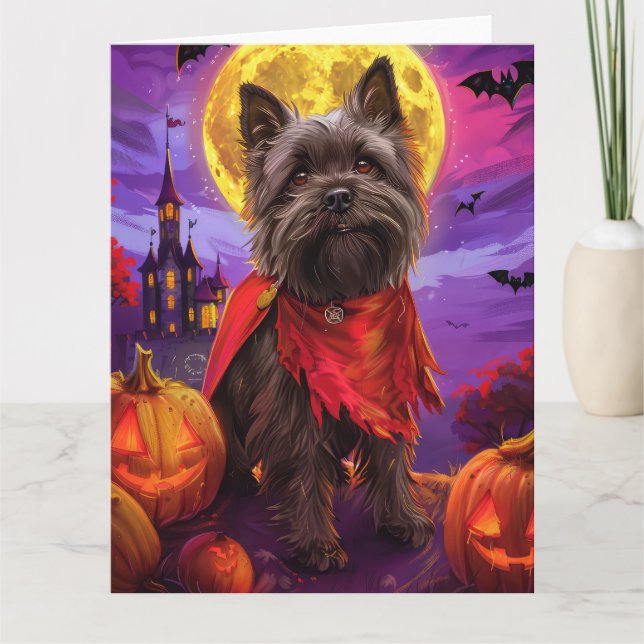 Tarjeta Calabazas de vampiros de Cairn Terrier de Hallowee (Anverso)