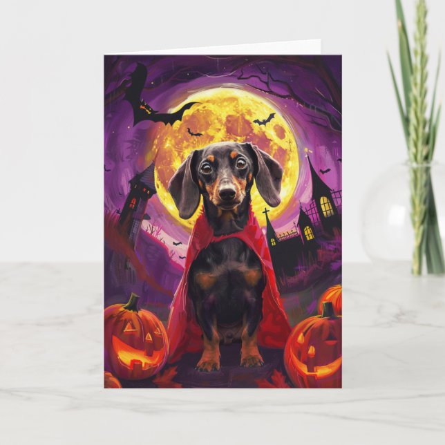 Tarjeta Calabazas de vampiros de Dachshund de Halloween da (Anverso)