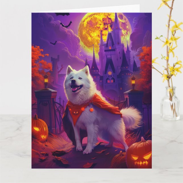 Tarjeta Calabazas de vampiros de Halloween con miedo (flor amarilla)