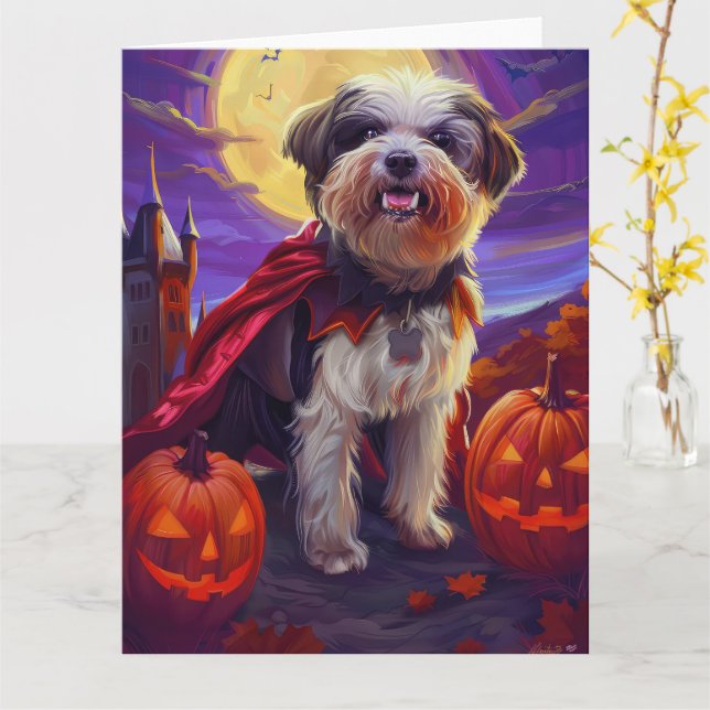 Tarjeta Calabazas de vampiros de Halloween Havanese asusta (flor amarilla)