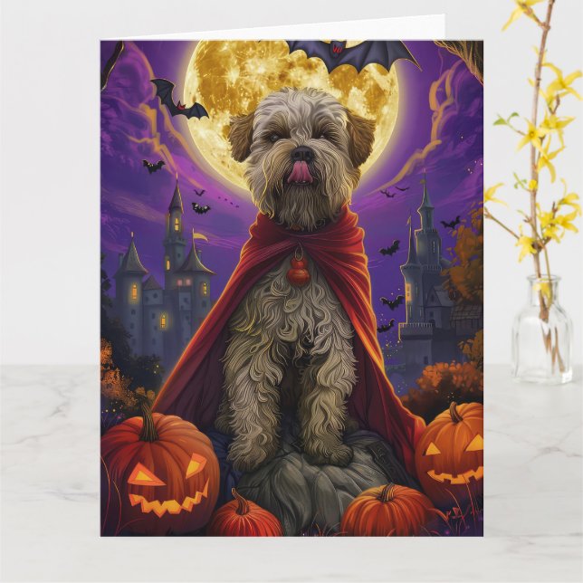 Tarjeta Calabazas de vampiros de Halloween Wheaten Terrier (flor amarilla)