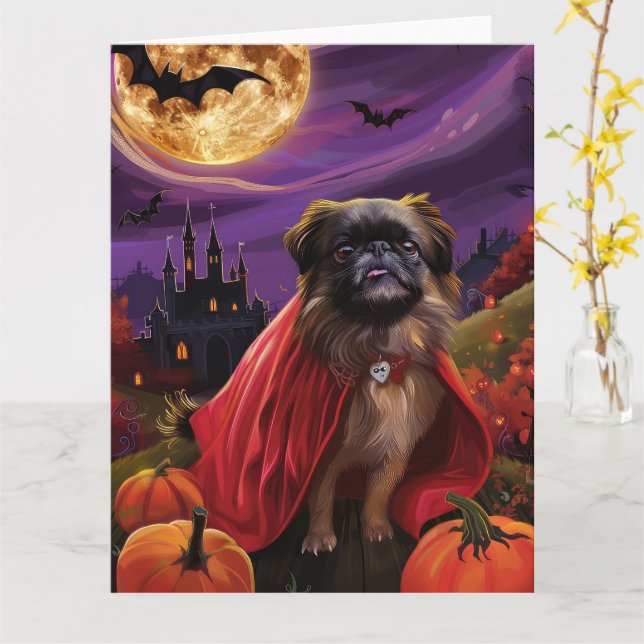 Tarjeta Calabazas de vampiros de Pekingese de Halloween da (flor amarilla)