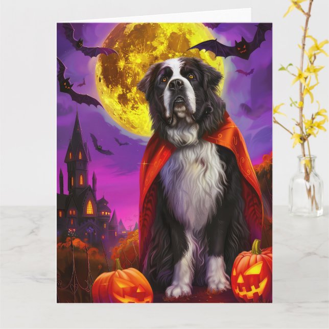 Tarjeta Calabazas de vampiros de Terranova de Halloween da (flor amarilla)