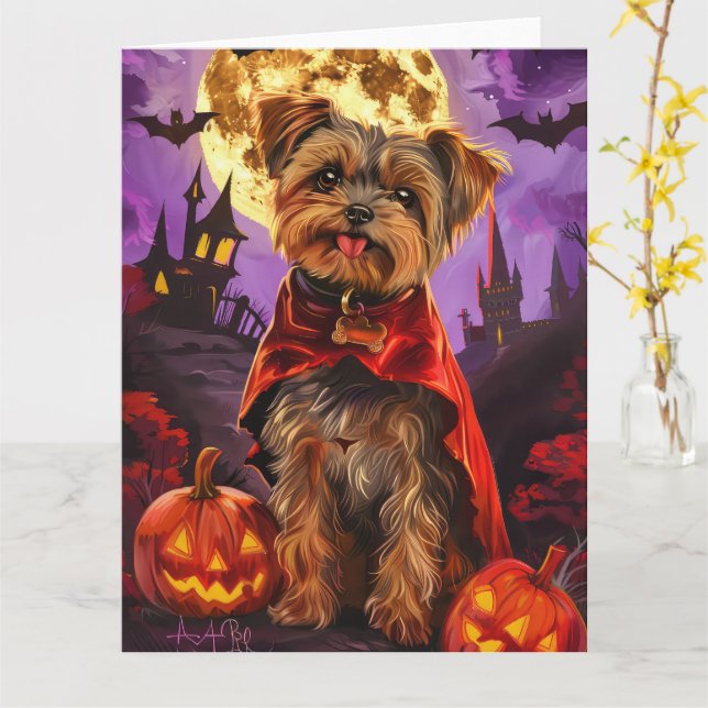 Tarjeta Calabazas de vampiros en Yorkipoo de Halloween dan (flor amarilla)