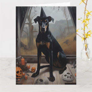 Tarjeta Calabazas Doberman Halloween de Terror