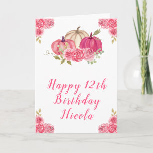Tarjeta Calabazas Florales de Color Rosa Caliente Cumpleañ